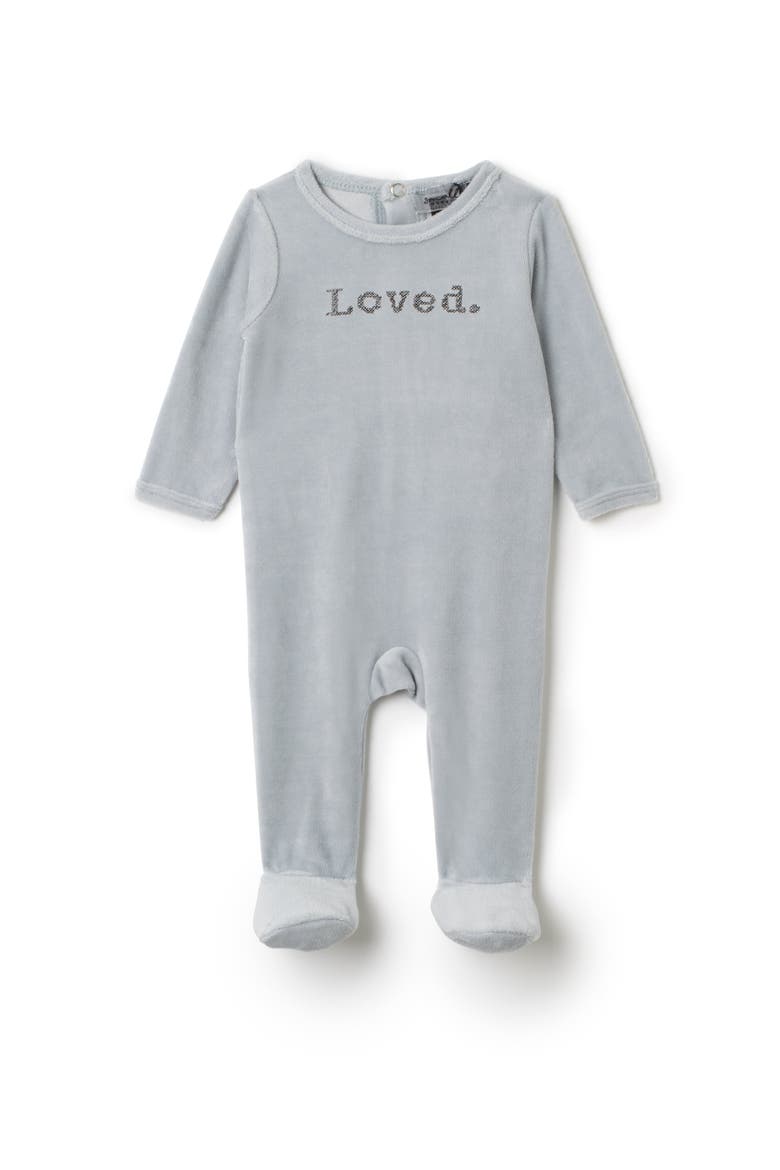 Boy Loved Embroidered Velour Snap Romper, Main, color, Blue