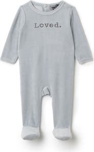 Small Moments Boy Loved Embroidered Velour Snap Romper