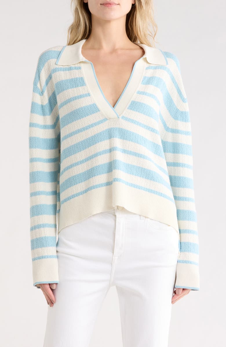 Simkhai Miller Stripe Cotton & Silk Polo Sweater, Main, color, Azure Sky Stripe