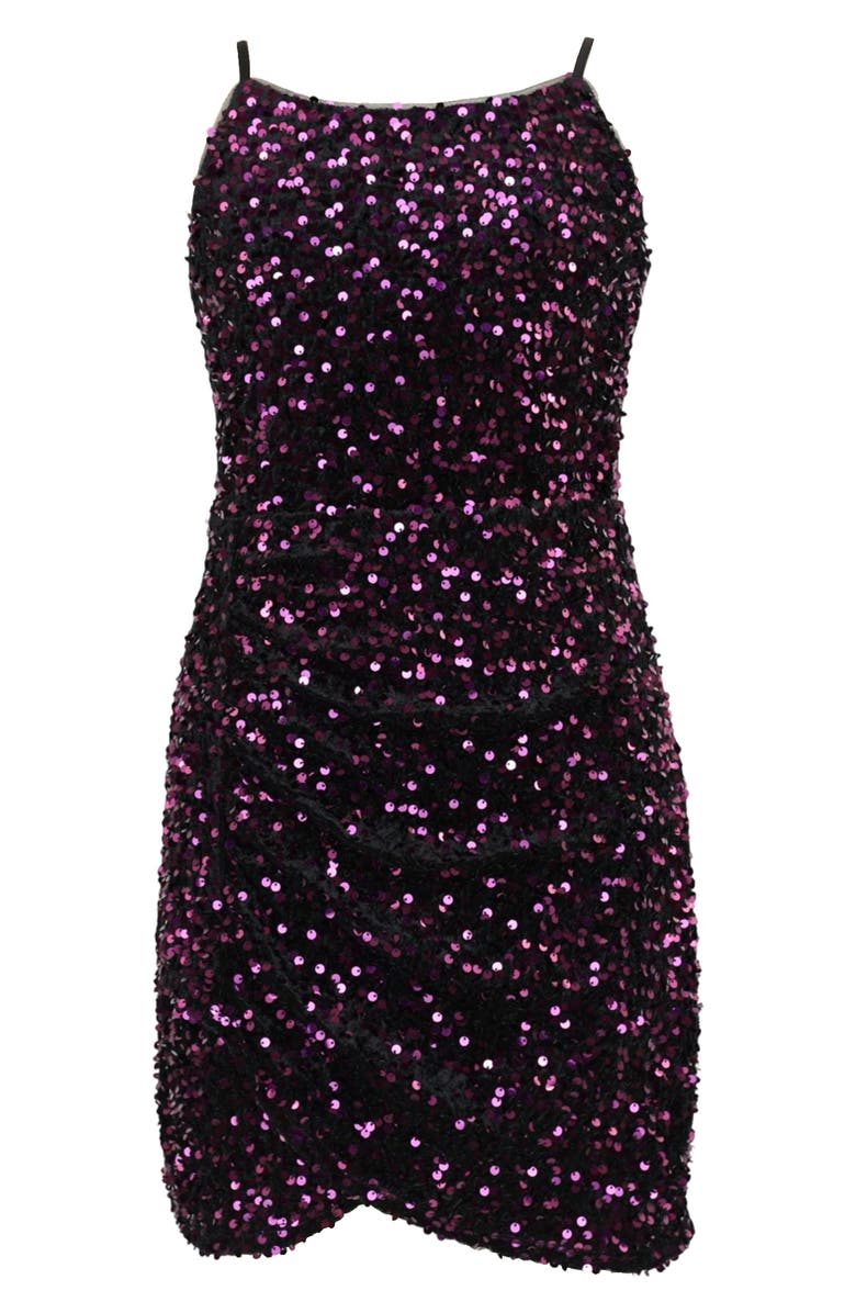 Zunie Kids' Ruched Sequin Velvet Party Dress, Main, color, Plum