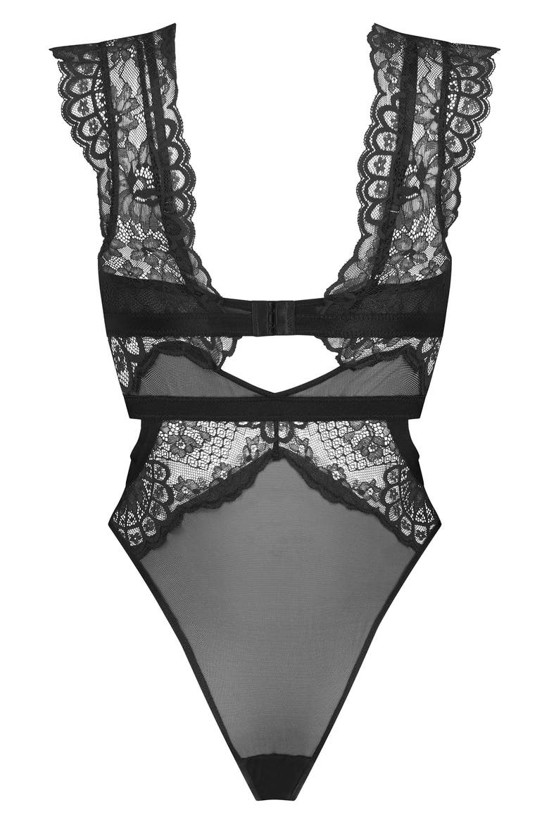 Rabella Cap Sleeve Bodysuit, Alternate, color, CAVIAR