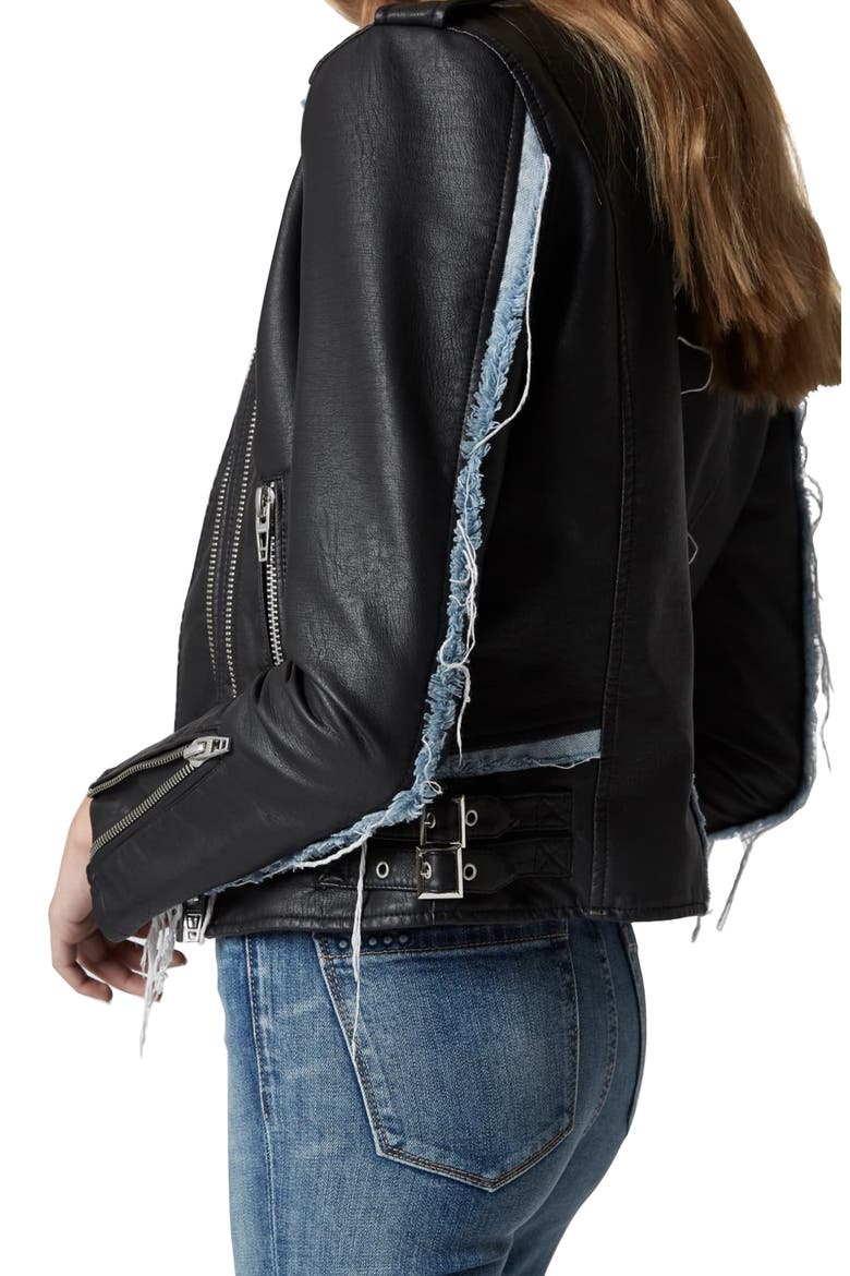 Thrasher Denim Trim Faux Leather Moto Jacket, Alternate, color, THRASHER