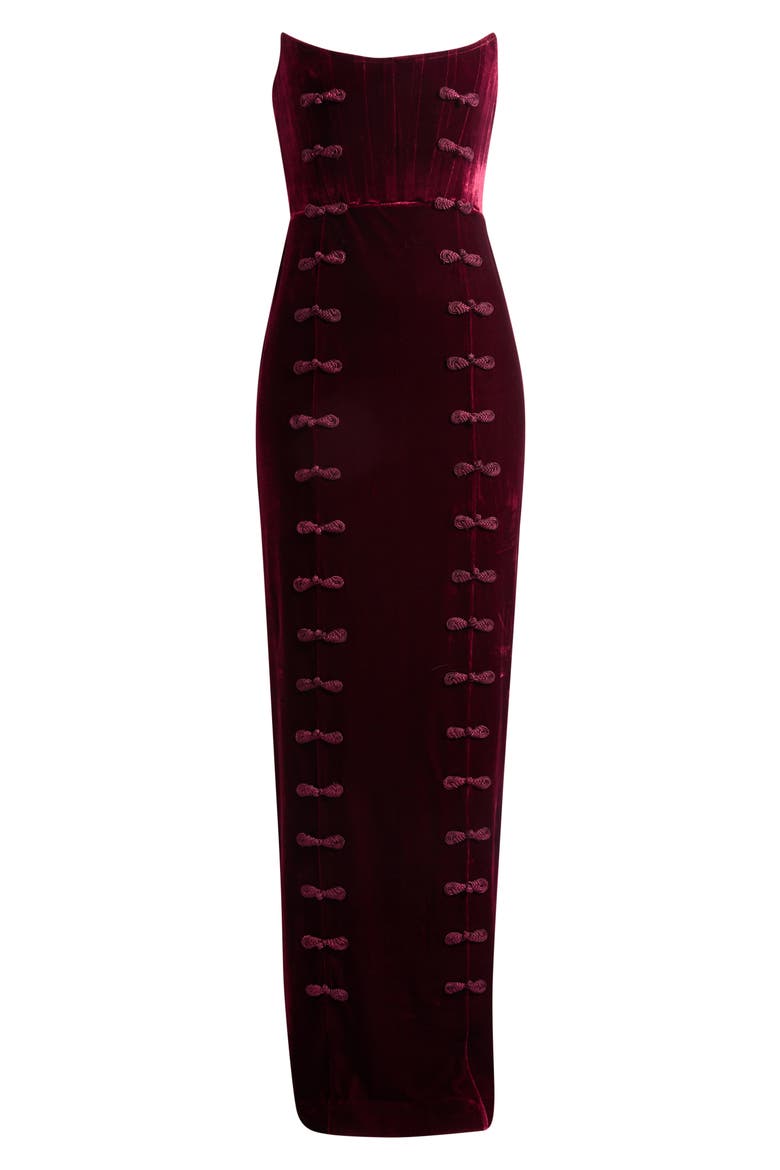 Vesper Strapless Velvet Gown, Alternate, color, BORDEAUX