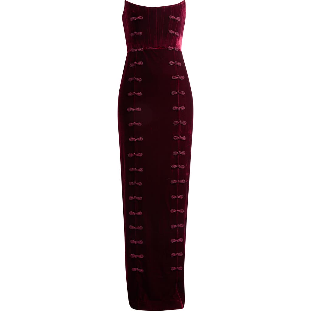 Sau Lee Vesper Strapless Velvet Gown In Burgundy