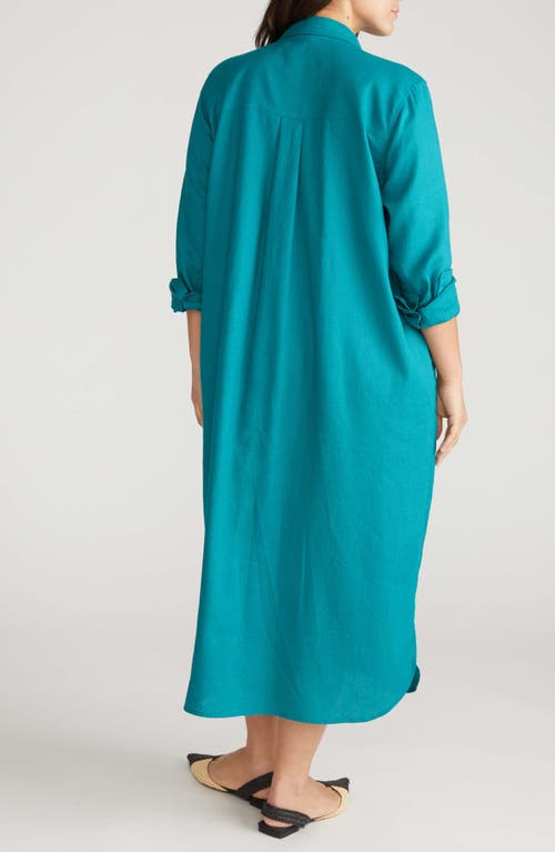 Universal Standard Odeon Long Sleeve Stretch Linen Blend Shirtdress In Green