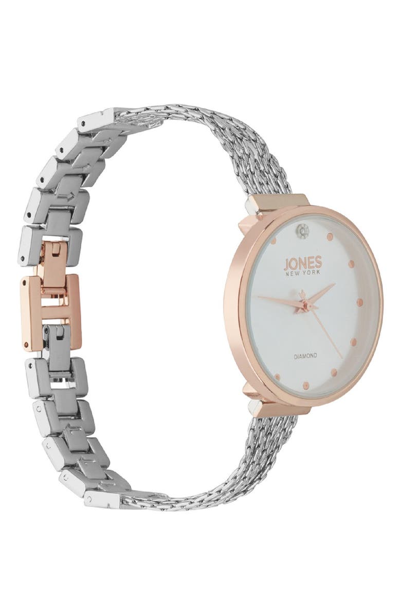 Jones New York Diamond Two-Tone Quartz Mesh Bracelet Watch, 36mm, Alternate, color, White/ Rose Gold