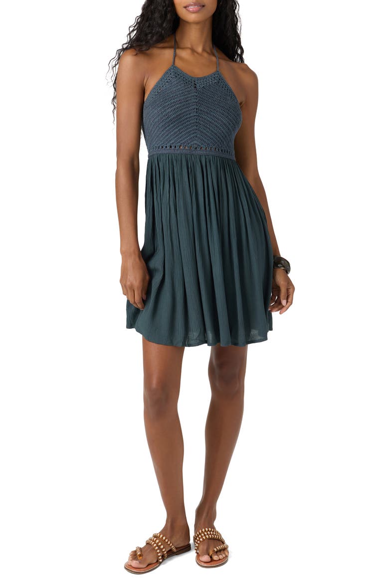 Kindra Mixed Media Halter Dress, Main, color, SLATE BLUE