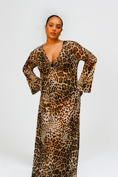 Fashion-szn Curve Curve Leopard Print Ring Detail Kaftan In Brown