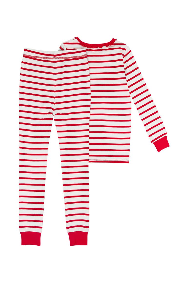 Modal Blend Girls Ruffle Long Sleeve Pajama Set, Alternate, color, Red & White Stripe