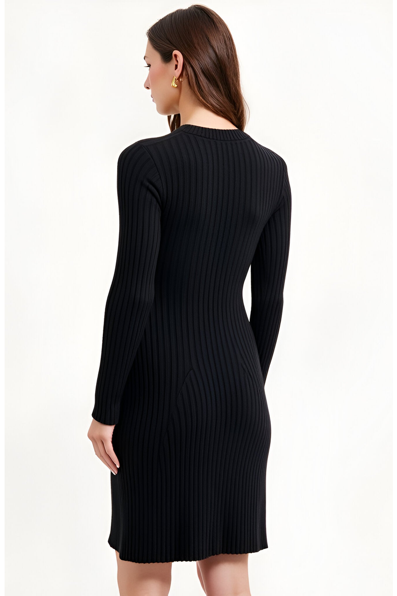 Ribbed Knit Long Sleeve Flared Hem Sweater Dress, Alternate, color, Black