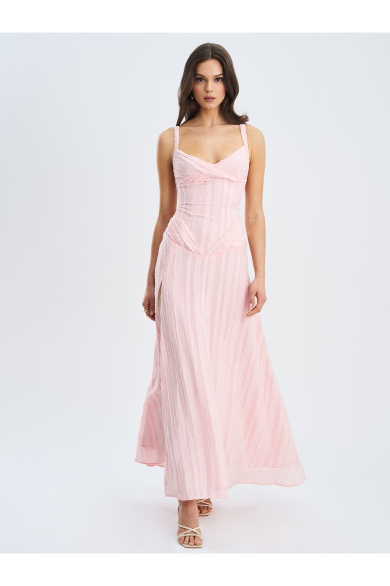 Mallory Stripe Jacquard High Slit Gown, Alternate, color, Baby Pink Stripe