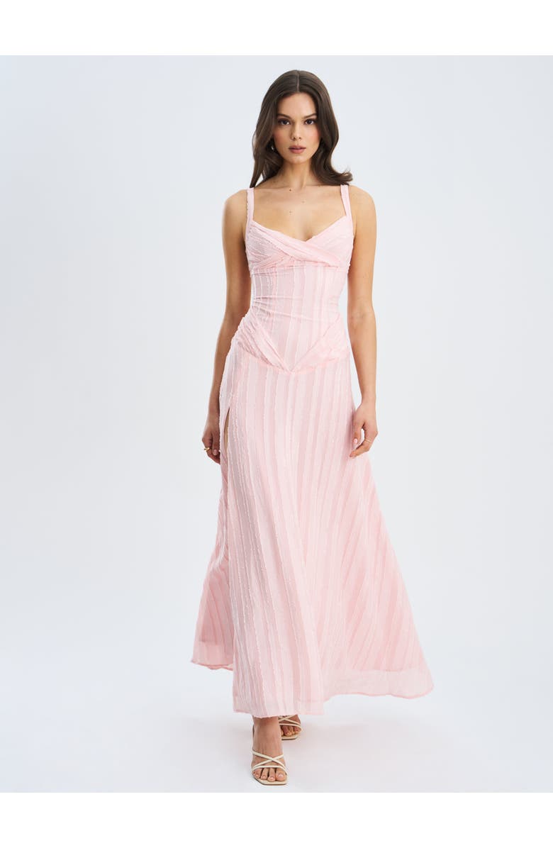 Miss Circle Mallory Stripe Jacquard High Slit Gown, Alternate, color, Baby Pink Stripe