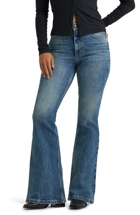 High Waist Flare Leg Jeans (Indigo Cast)