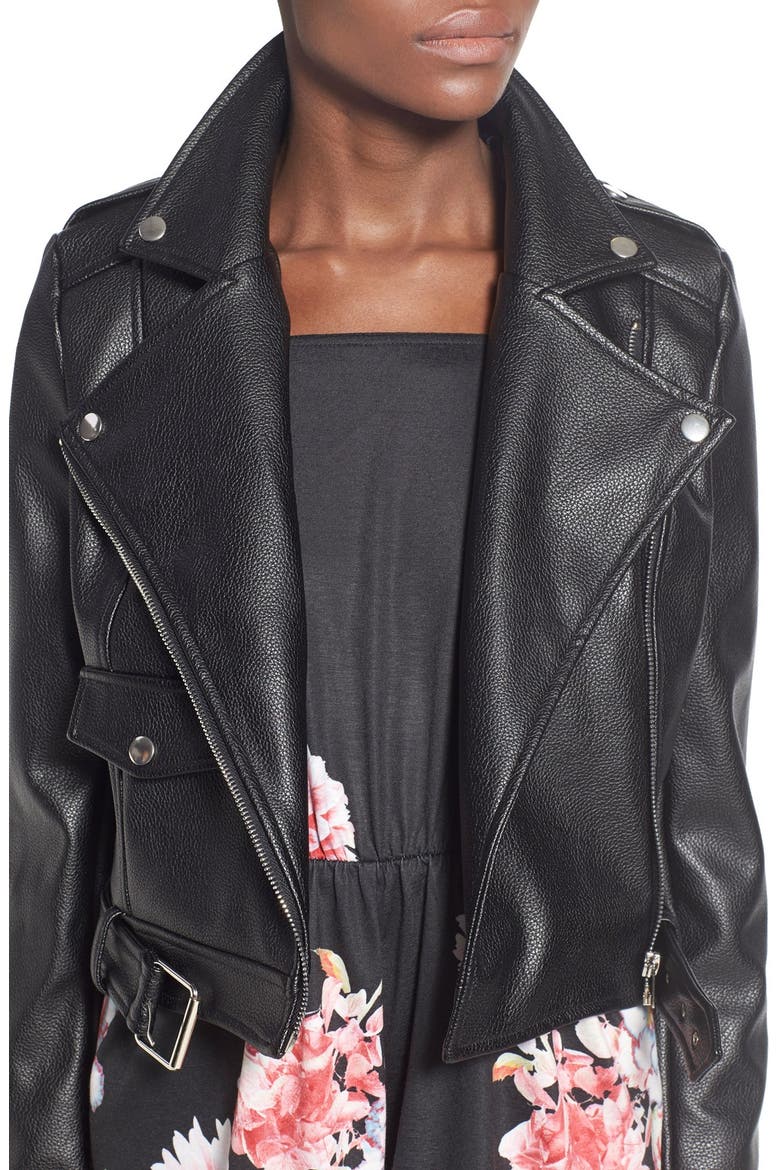 'Zazula' Faux Leather Moto Jacket, Alternate, color, BLACK