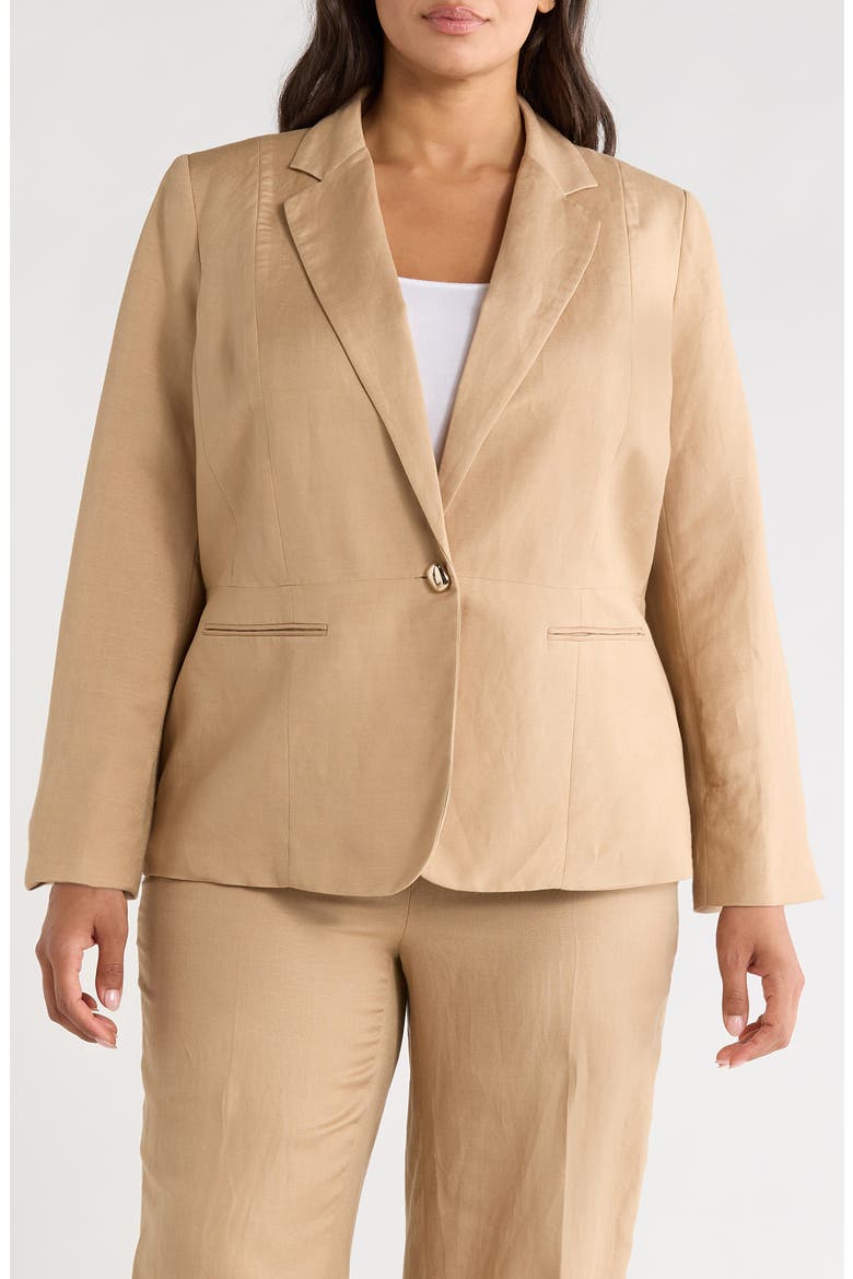 One-Button Linen Blend Peplum Blazer, Main, color, TOASTED WHEAT