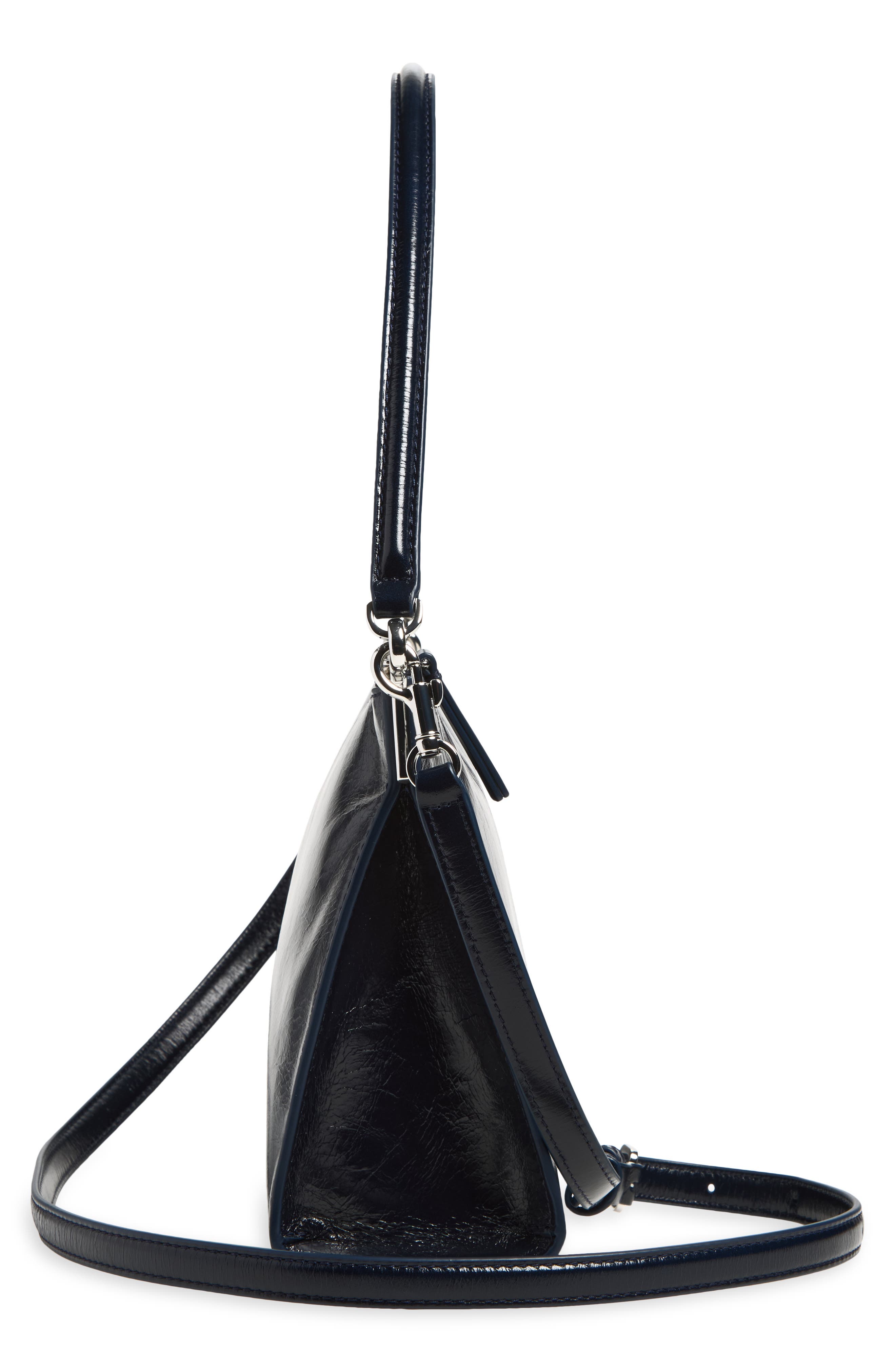 Veronica Beard Small Crinkled Leather Shoulder Bag, Alternate, color, Navy