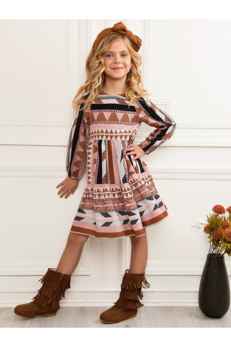 Chic Boho Long Sleeve Fall Dress, Alternate, color, Brown