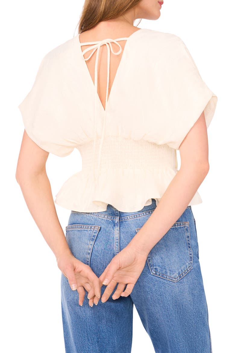 The Halle V-Neck Cinch Waist Peplum Top, Alternate, color, SNOWY LAWN