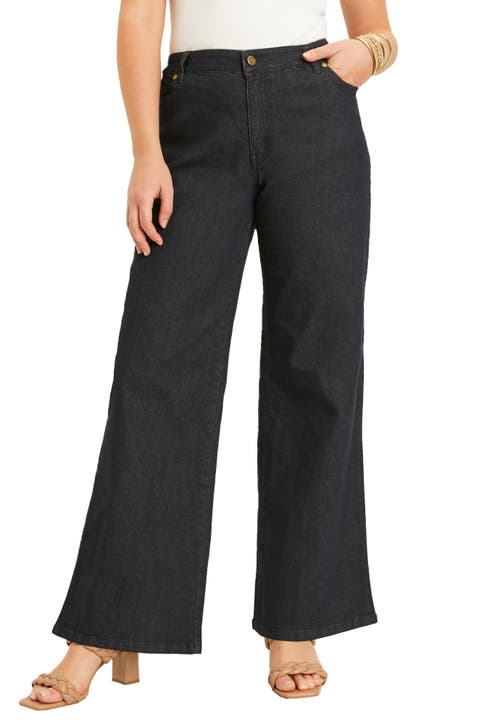 June + Vie Curvie Fit Wide-leg Jeans In Black