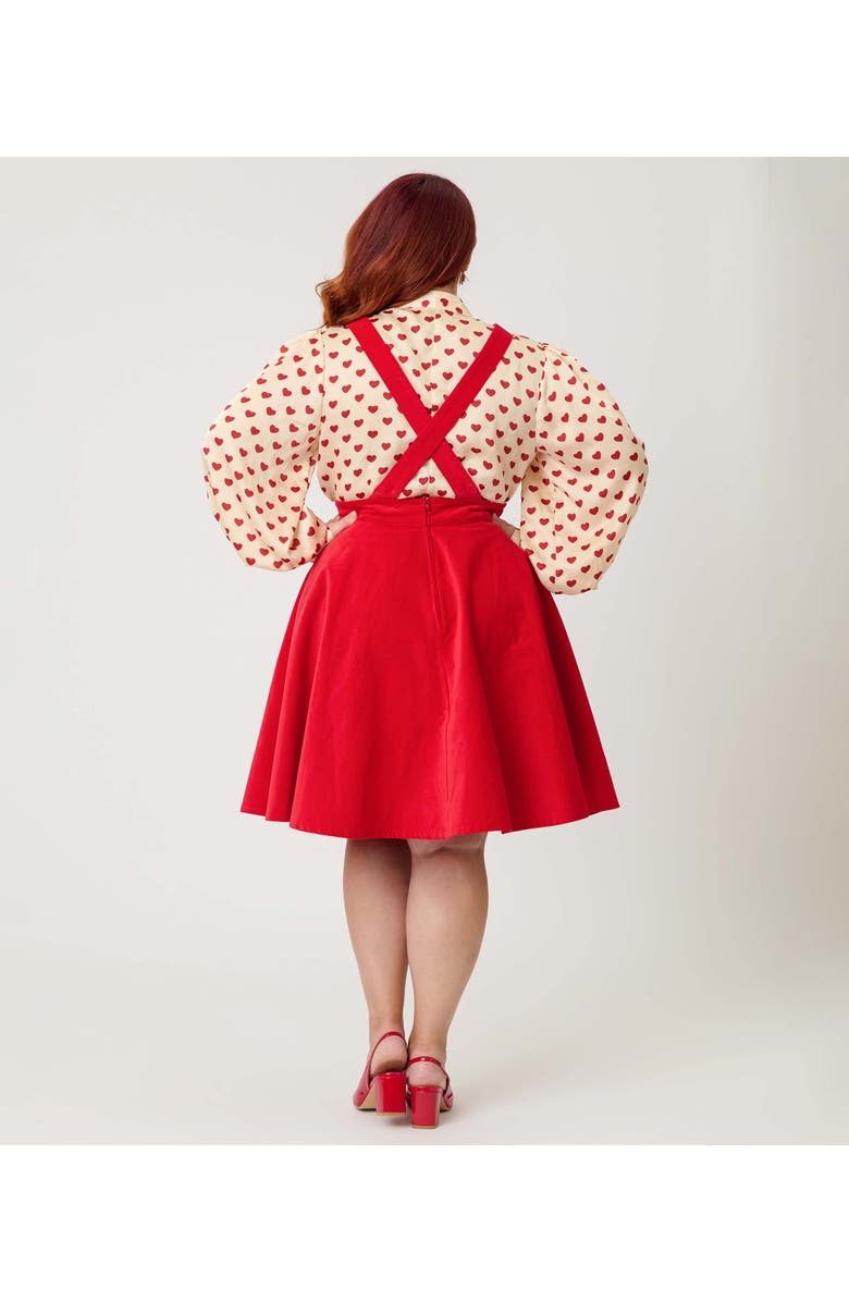 Unique Vintage Plus Size Bib Pinafore Skirt, Alternate, color, Red Solid