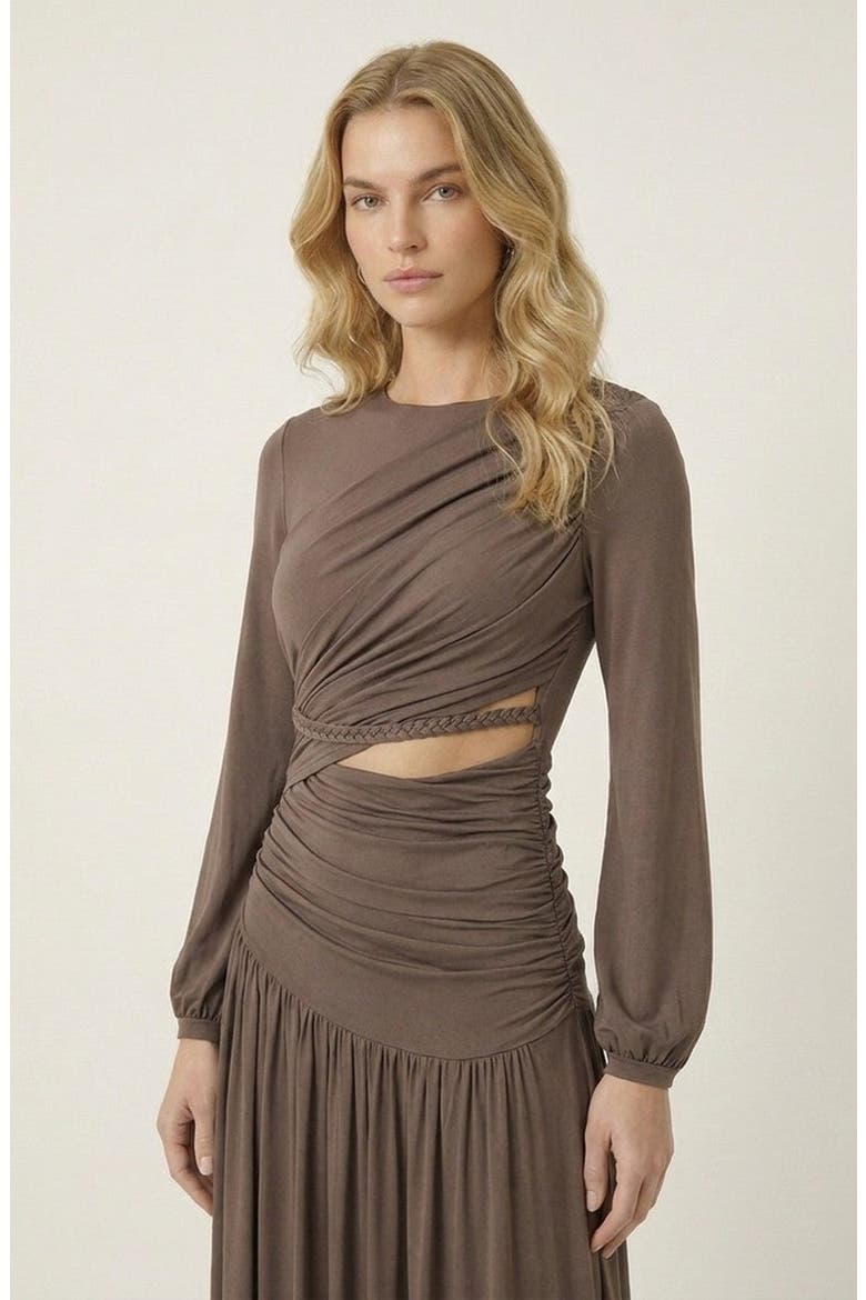 Long Sleeve Slim Fit Maxi Dress, Alternate, color, Coffee