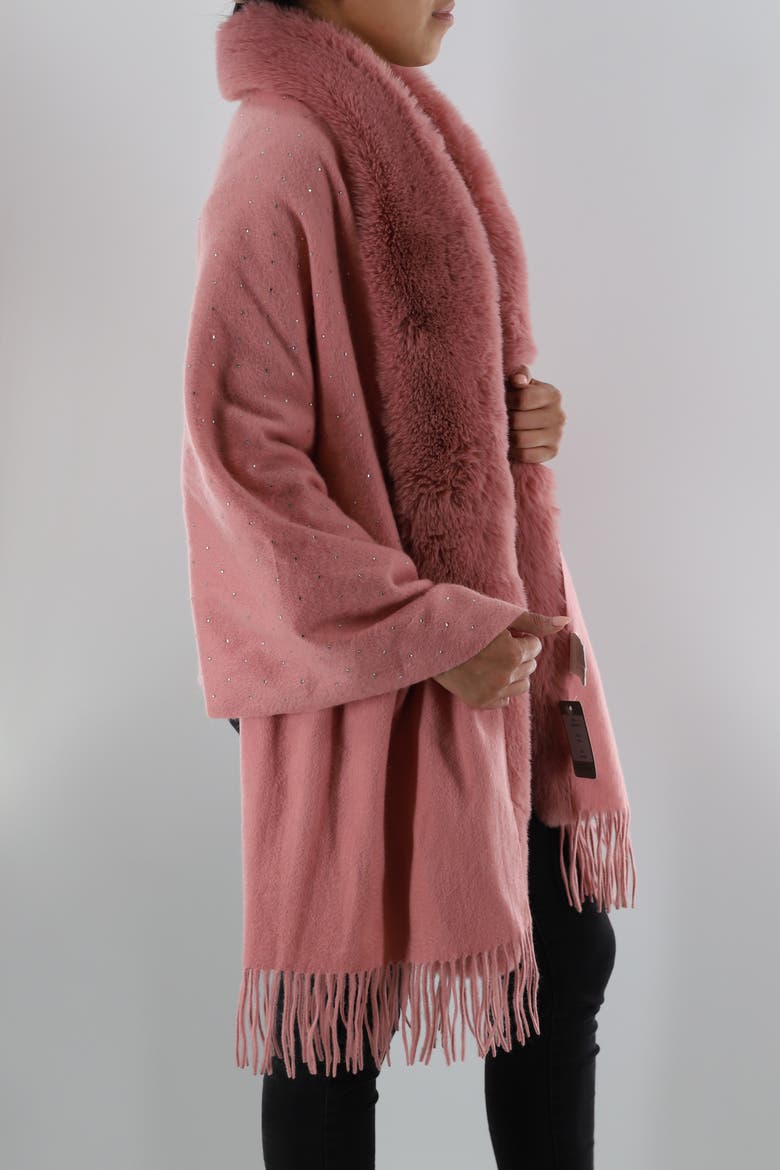 Embellished Wrap with Faux Fur, Alternate, color, Pink