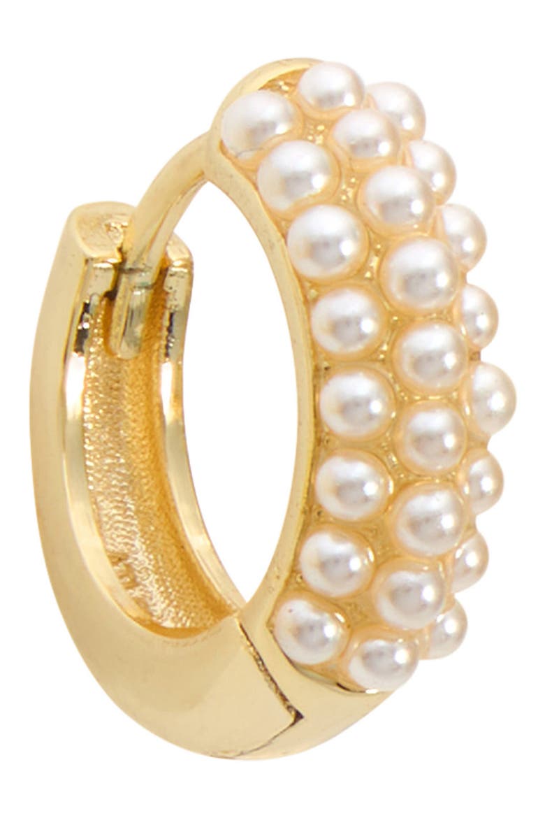 Faux Pearl Huggie Hoop Earrings, Alternate, color, GOLD