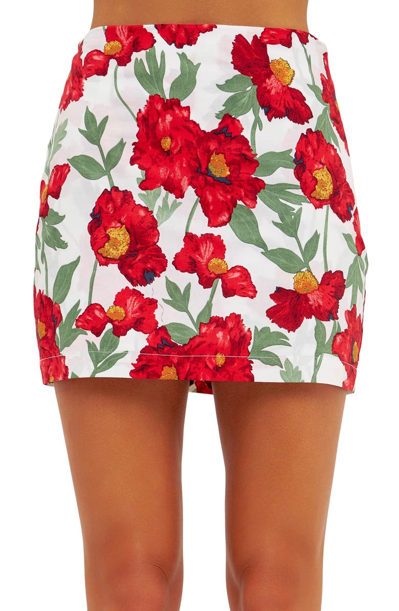 Endless Rose Floral Cotton Mini Skort, Alternate, color, White/ Red