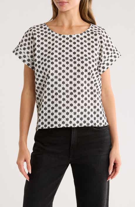 Bobeau Daisy Print Short Sleeve Top