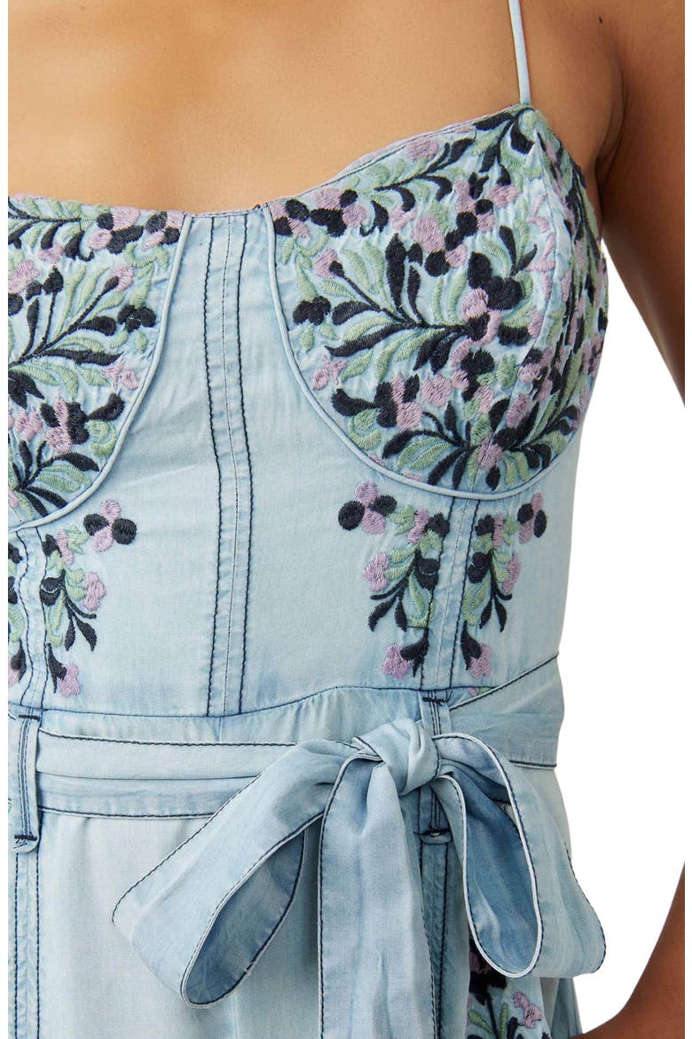 Brigitte Embroidered Wide Leg Denim Jumpsuit, Alternate, color, DARK INDIGO COMBO