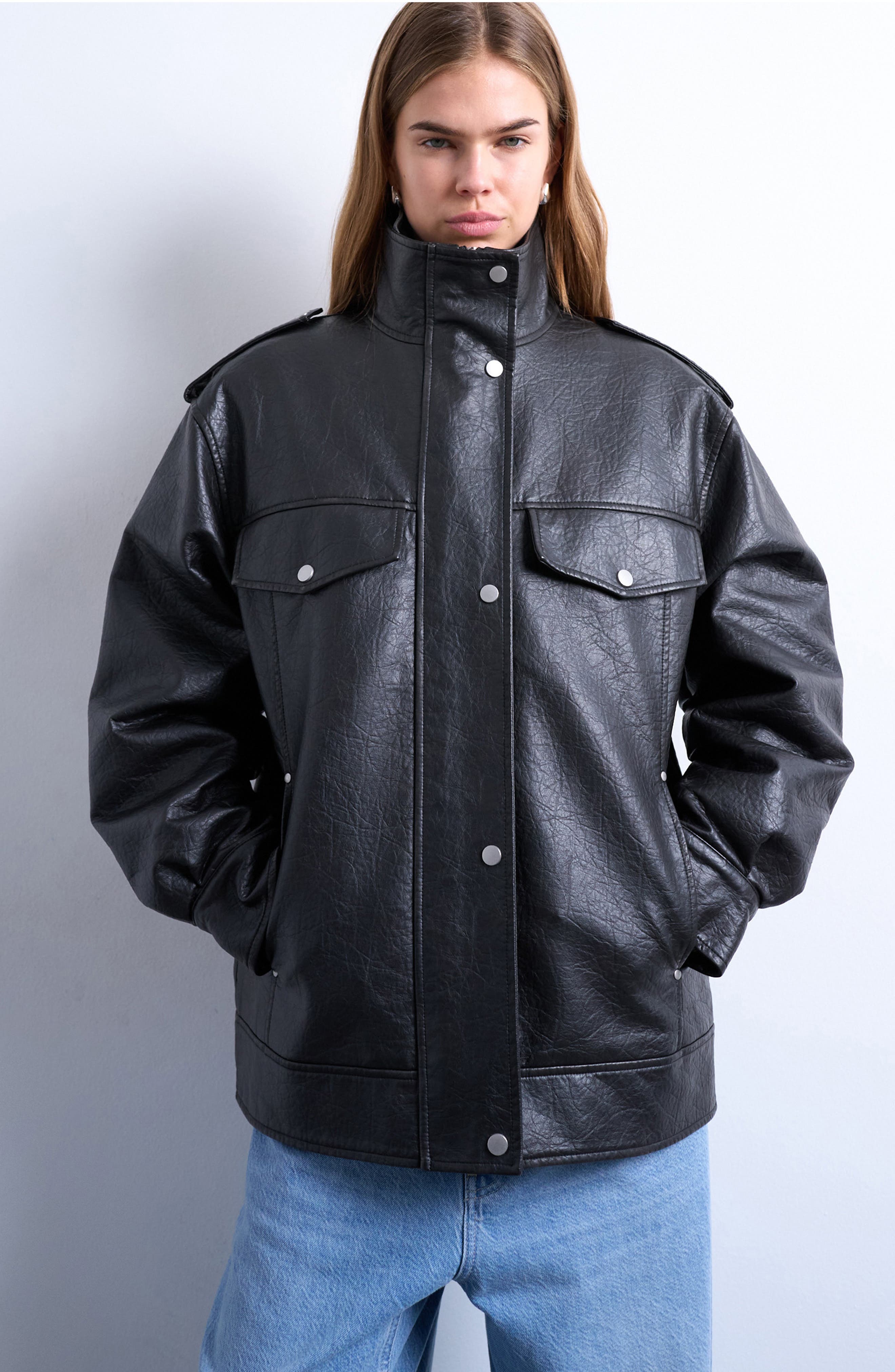 Topshop Oversize Faux Leather Jacket
