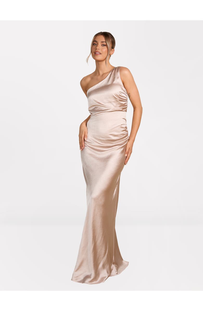 Six Stories One Shoulder Satin Bridesmaid Dress, Main, color, Oyster