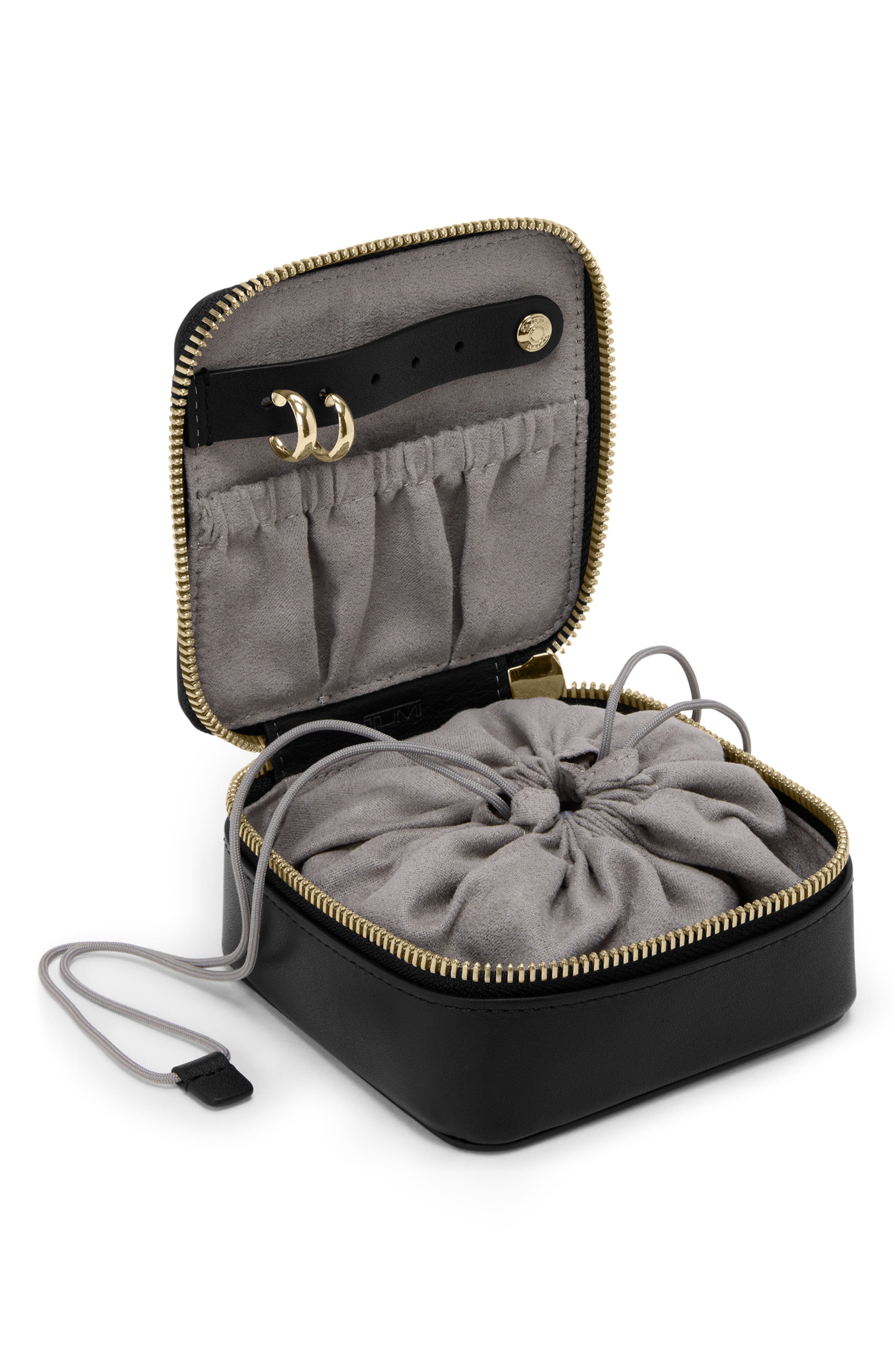 TUMI Leather Jewelry Case, Alternate, color, Black/ Light Gold