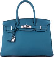 Pre-Owned Hermes Birkin Handbag Blue Togo with Palladium Hardware 30