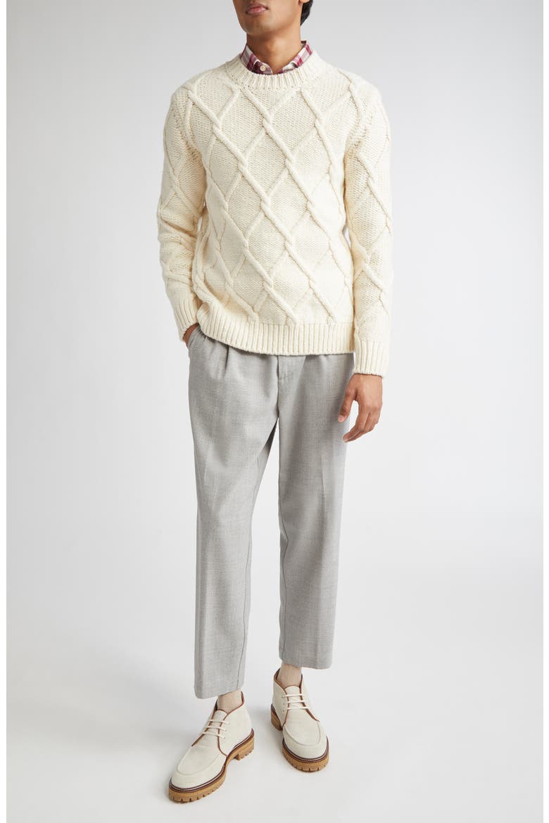 Diamond Stitch Wool Sweater, Alternate, color, WHITE
