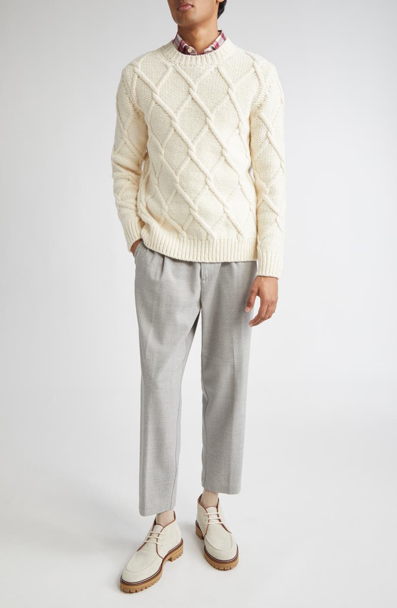 Eleventy Diamond Stitch Wool Sweater, Alternate, color, White