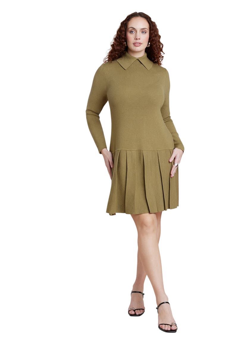 Collared Pleated Sweater Mini Dress, Main, color, AVOCADOS