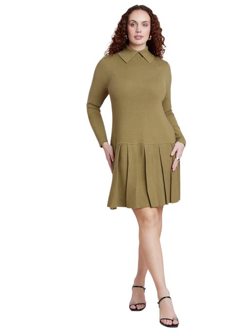 Collared Pleated Sweater Mini Dress