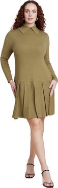 ELOQUII Collared Pleated Sweater Mini Dress
