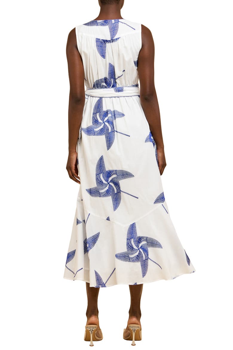 Kaiden Embroidered Tie Belt Maxi Wrap Sundress, Alternate, color, OFF WHITE/ BLUE