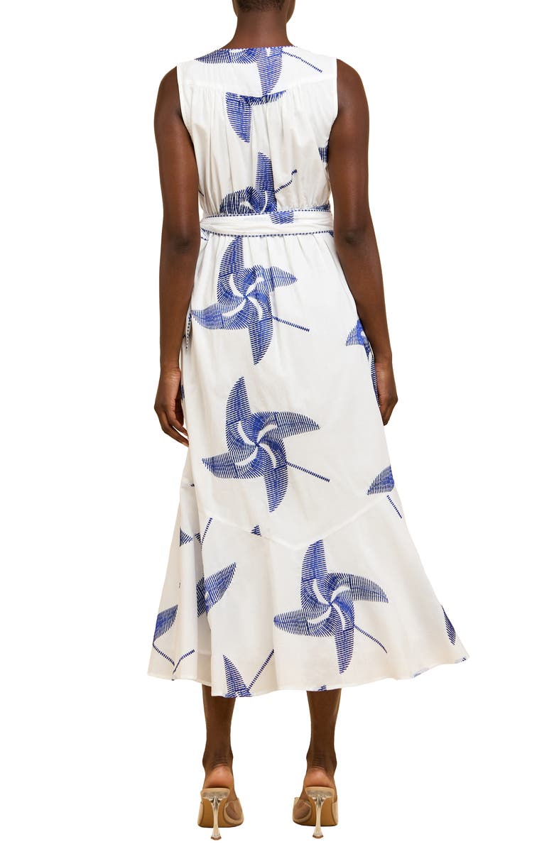 CIEBON Kaiden Embroidered Tie Belt Maxi Wrap Sundress, Alternate, color, Off White/ Blue