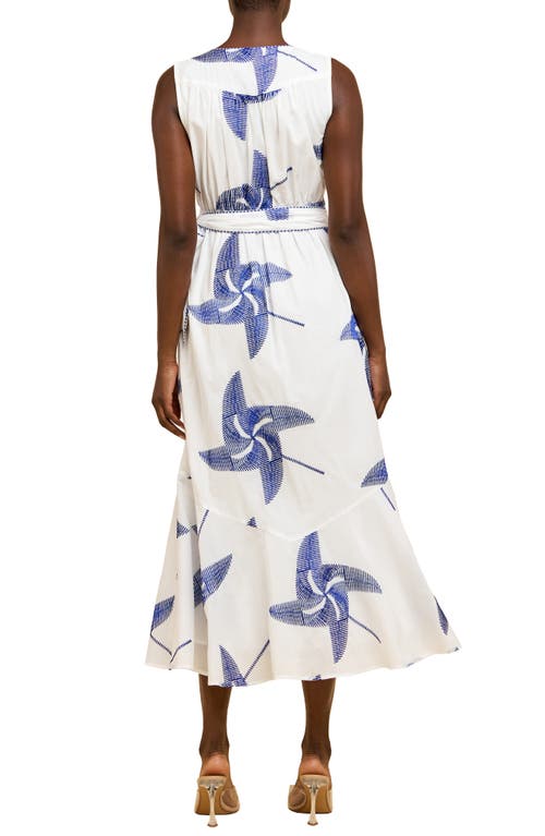 Shop Ciebon Kaiden Embroidered Tie Belt Maxi Wrap Sundress In Off White/blue