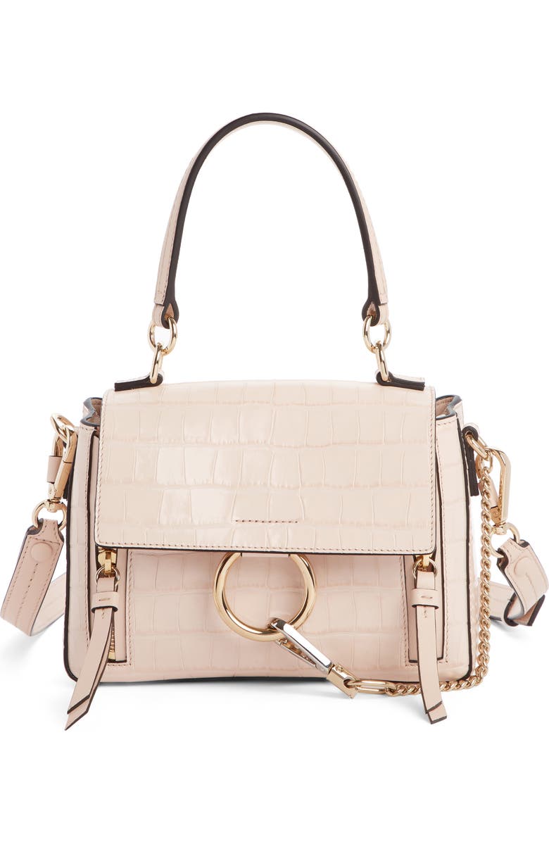 Chloé Mini Faye Day Croc Embossed Leather Satchel, Main, color,