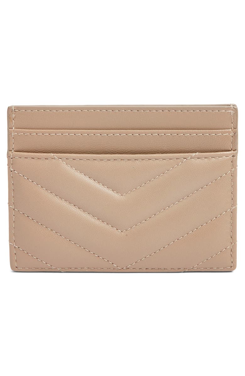Saint Laurent Cassandra Matelassé Leather Card Case, Alternate, color, Dusty Grey