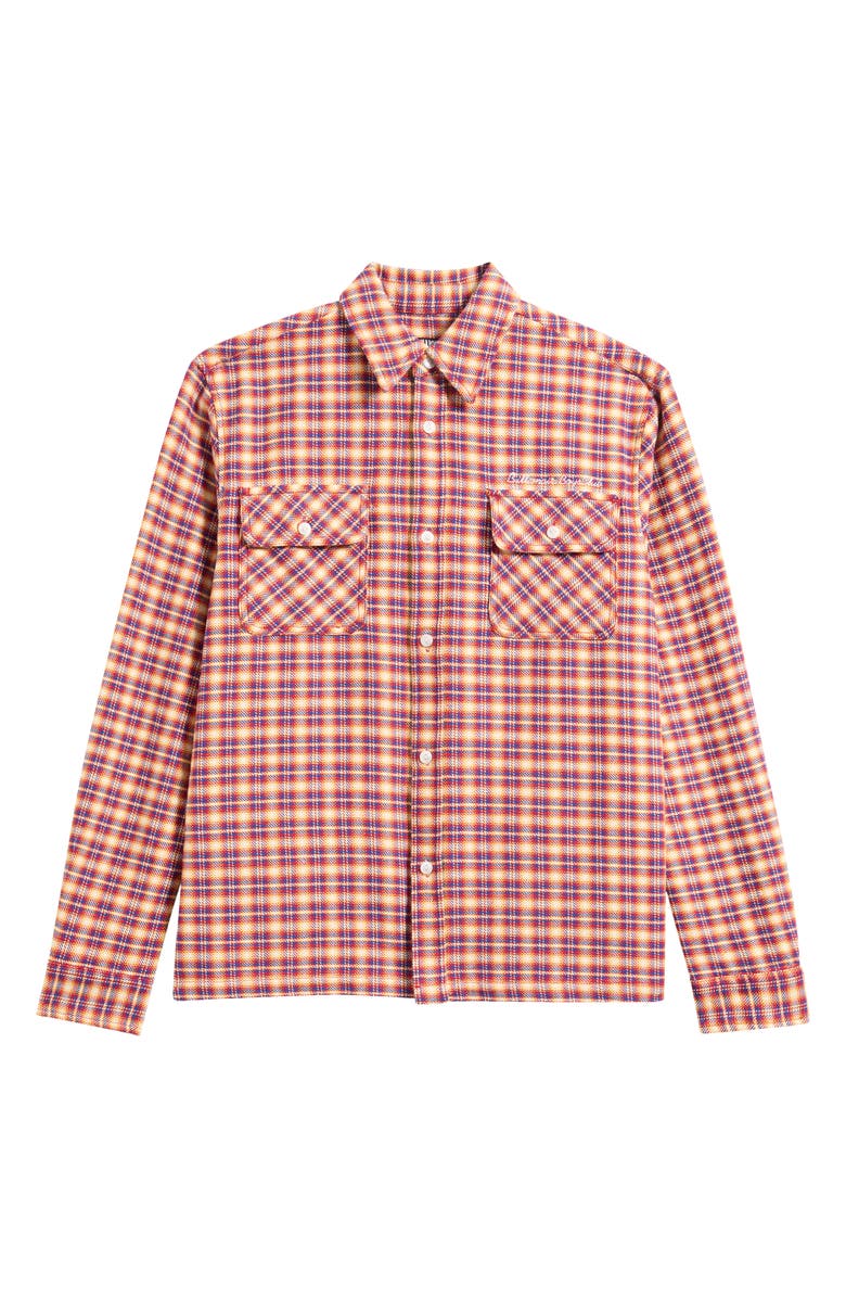 Billionaire Boys Club Skyline Embroidered Plaid Button-Up Shirt, Main, color, Red