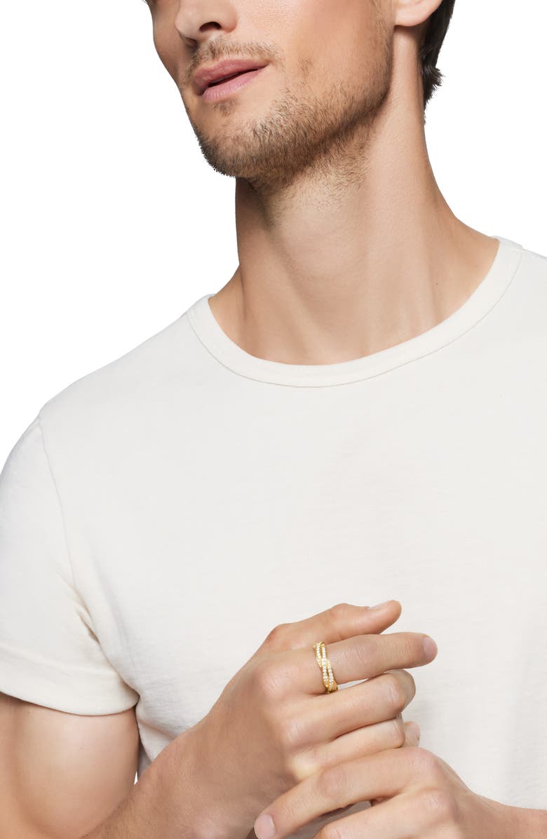 David Yurman Men's Twisted Cable Band Ring in 18K Yellow Gold with Pavé Diamonds, Alternate, color,