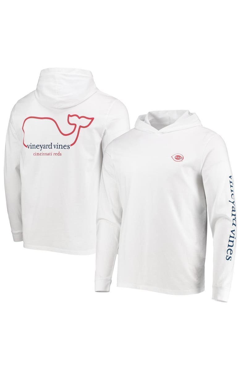 vineyard vines Men's Vineyard Vines White Cincinnati Reds Logo Hoodie Long Sleeve T-Shirt, Alternate, color, 