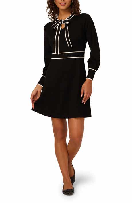 Adrianna Papell Tie Neck Long Sleeve Fit & Flare Sweater Dress