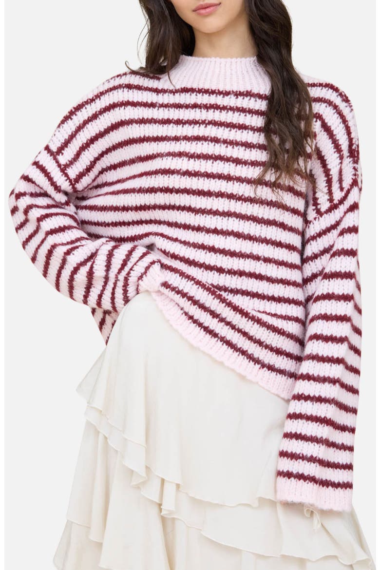 Stripe Mock Neck Sweater, Main, color, LIGHT PINK