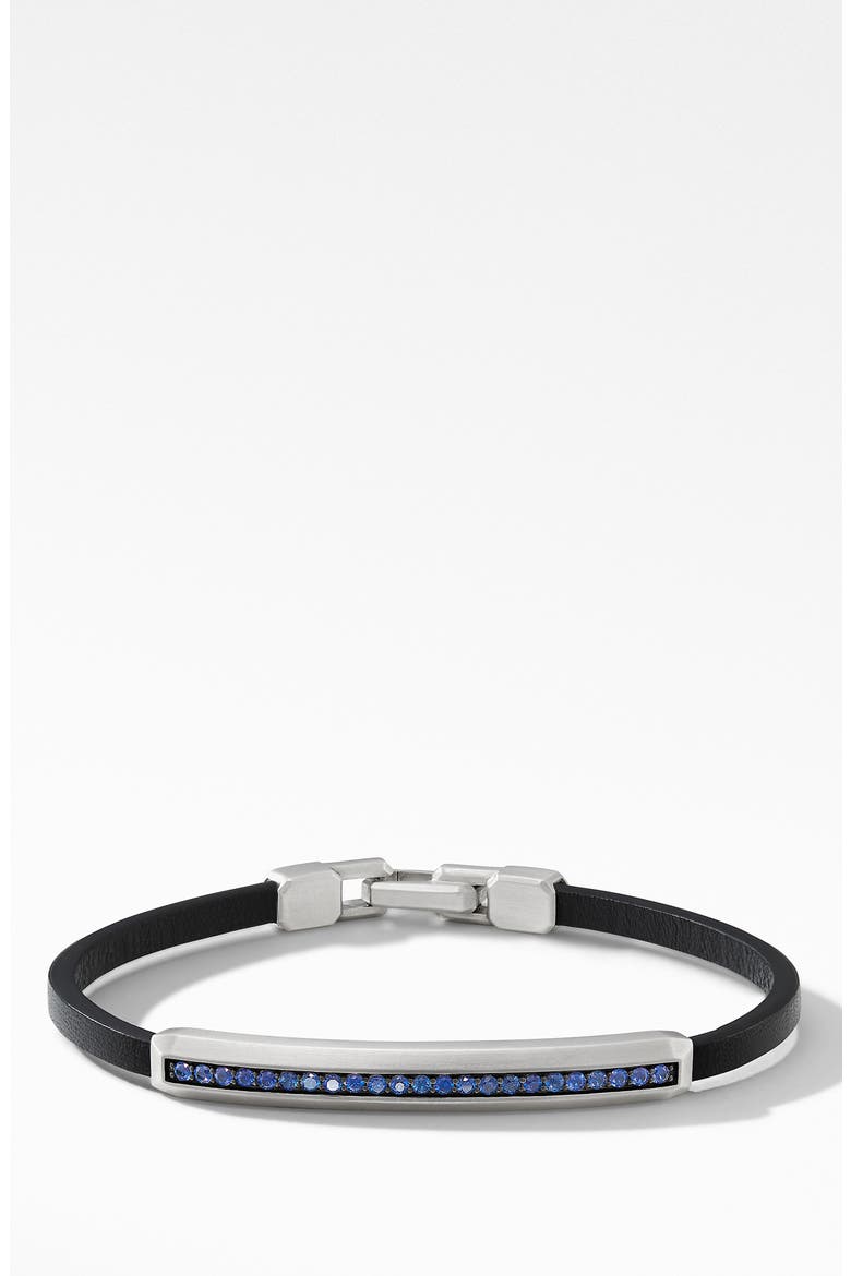 Pavé Leather ID Bracelet with Sapphires, Main, color, SILVER/ SAPPHIRE